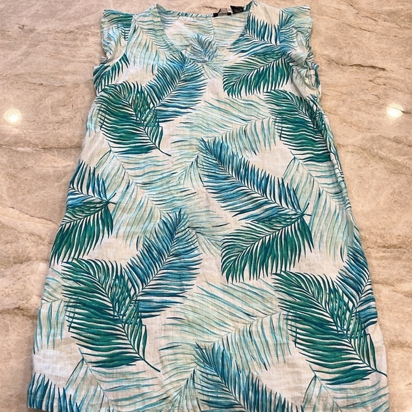 TAHARI | Linen Tropical Flutter Sleeve Shift‎ Dress | Blue & White | Small - Picture 4 of 13